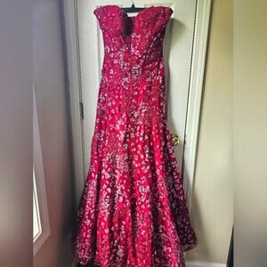 Jovani Red Strapless 8 Sweetheart Mermaid Gown Structured Glitter Animal Print